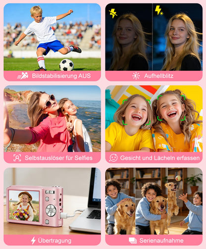 EJXHKNF M03 Digitalkamera 50MP Kompaktkamera 1080P mit 16x Zoom, Rosa