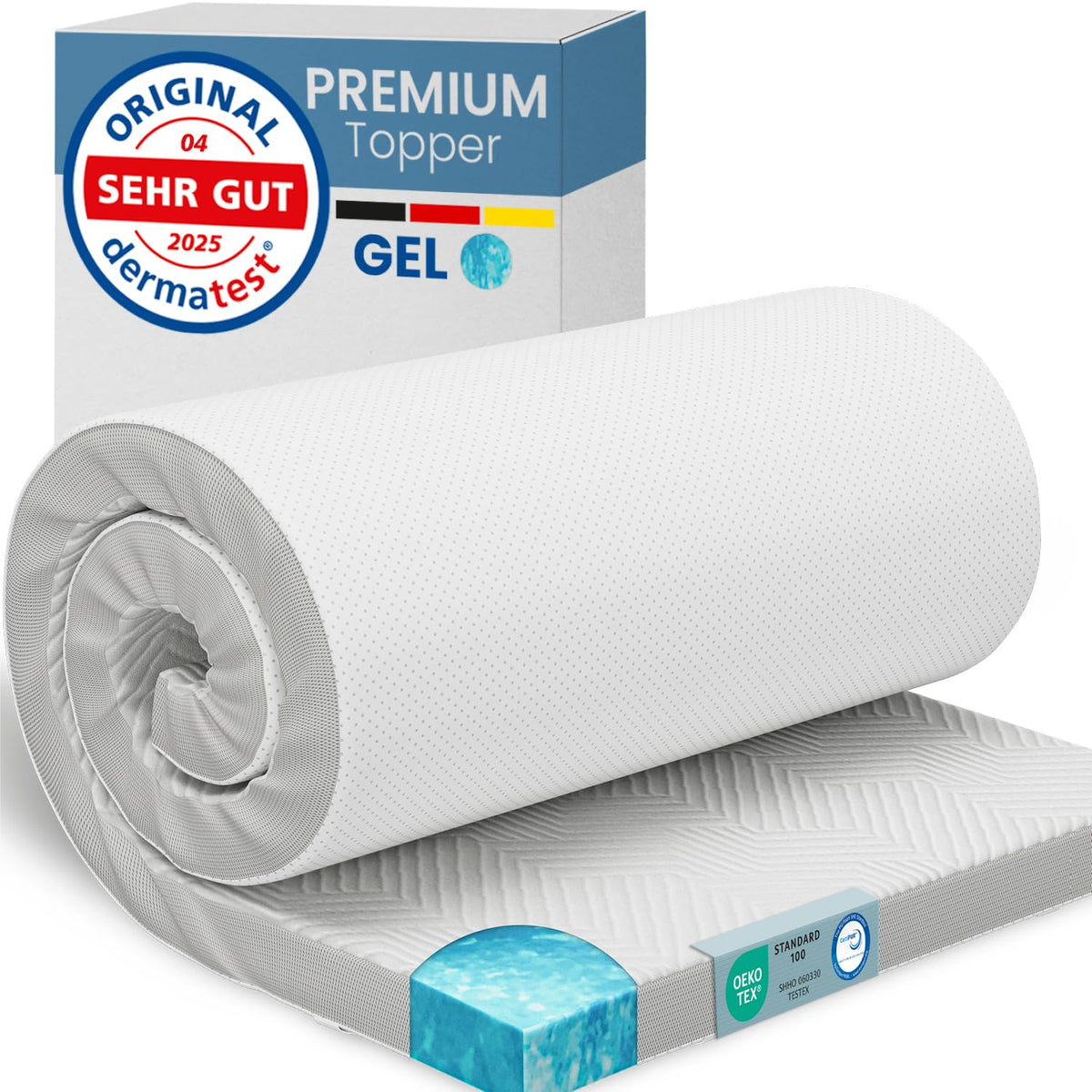 ELONEO Gel Topper 120x200 cm – Matratzentopper aus Gel-Memory-Schaum, 5 cm hoch, mit atmungsaktivem 3D-Netz-Bezug