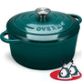 Overmont Gusseisen Topf Emaille Bräter Schmortopf 26cm Seeblau: Runder, seeblauer Gusseisen-Topf emailliert zum Schmoren.