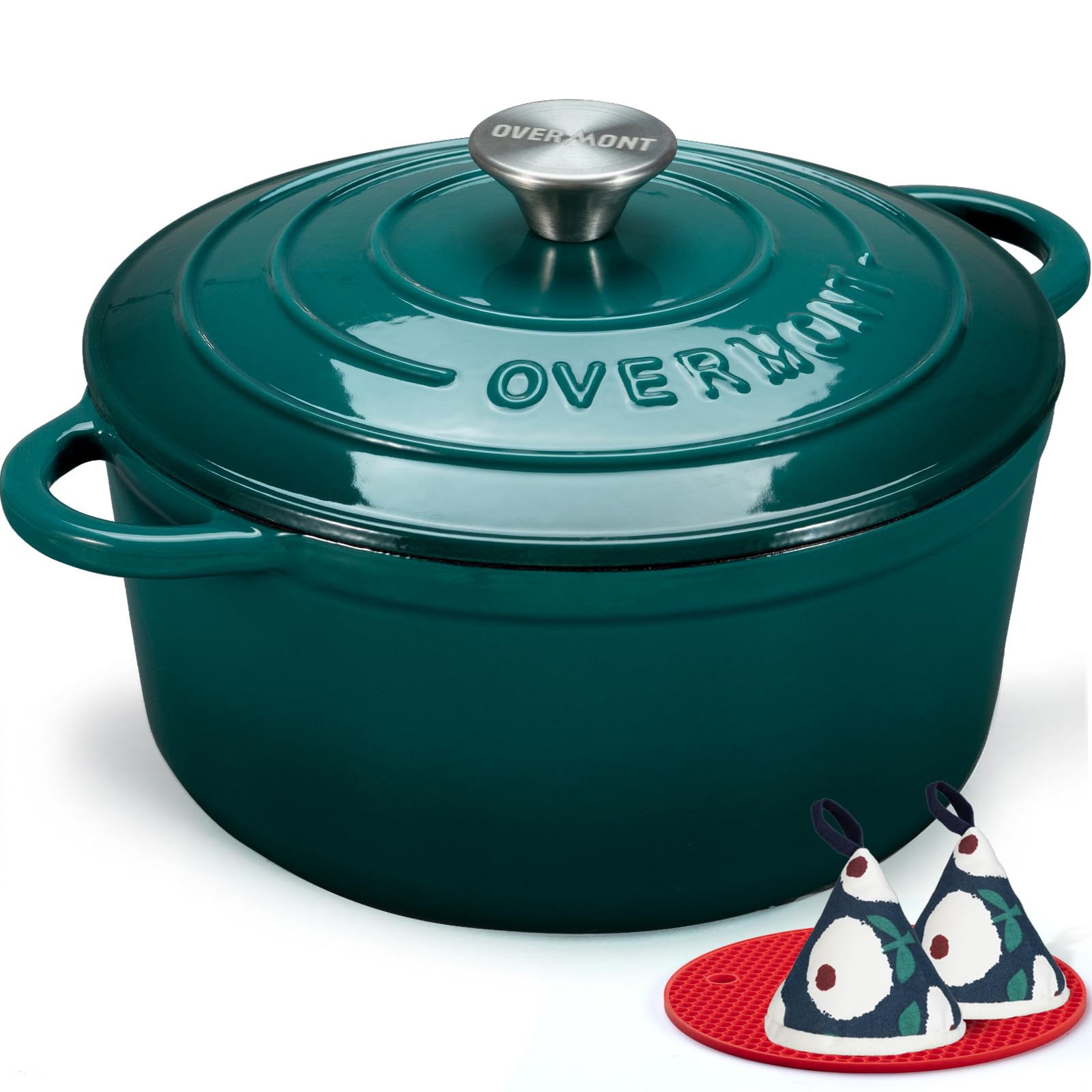 Overmont Gusseisen Bräter Emaille Schmortopf 28cm Seeblau. Runder Topf. Zum Schmoren und Braten von Fleisch, Eintöpfe.