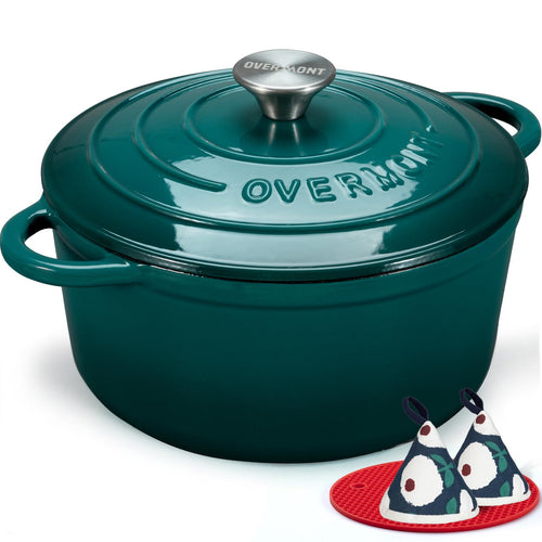 Overmont Gusseisen Bräter Emaille Schmortopf 28cm Seeblau. Runder Topf. Zum Schmoren und Braten von Fleisch, Eintöpfe.