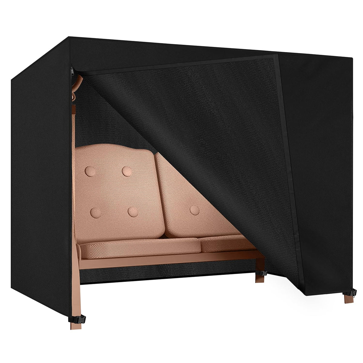 Dokon Hollywoodschaukel Abdeckung 3-Sitzer wasserdicht 215x125x170 cm, Schutzhülle aus schwarzem Oxford-Gewebe