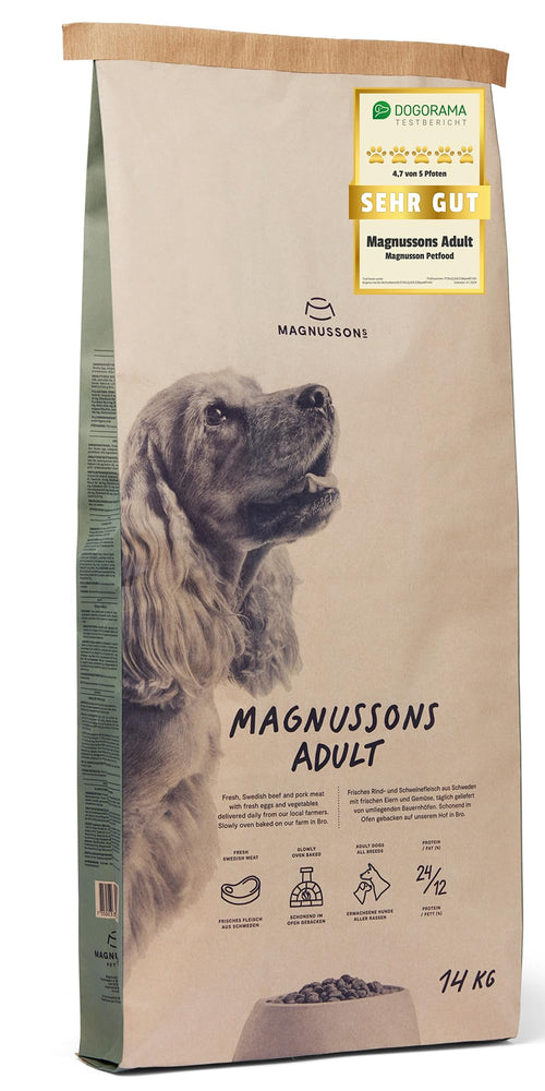 MAGNUSSONs Adult Hundetrockenfutter für erwachsene Hunde – 14 kg: Braune Kroketten als Alleinfuttermittel für erwachsene Hunde.