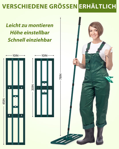 TITECK Rasenrakel 114 x 25 cm, Nivellierrechen mit 198 cm Stiel