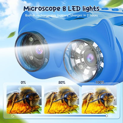 Temodu 2-in-1 Mikroskop und Fernglas für Kinder, 4K, 1000x, Blau