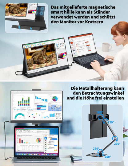 MAGICRAVEN Tragbarer Monitor 15,6 Zoll FHD IPS mit Lautsprecher