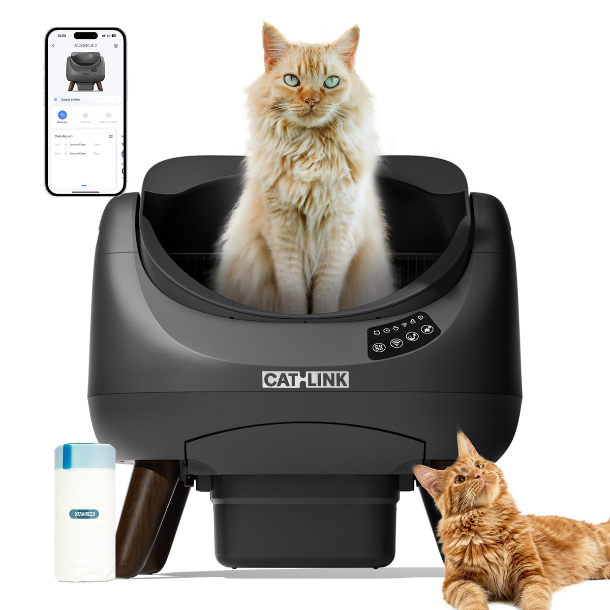 CATLINK C08 Selbstreinigende Katzentoilette XXL mit WLAN, Grau, offenes Top-Design