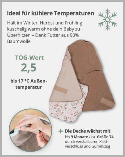 ULLENBOOM Einschlagdecke Babyschale Babydecke - Rosa Blüten