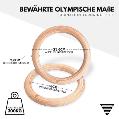 GORNATION Turnringe aus Holz mit Befestigungsgurten und Tragetasche