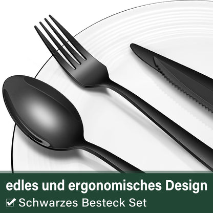 Terlulu Besteckset 36-teilig Edelstahl Schwarz mit Steakmessern