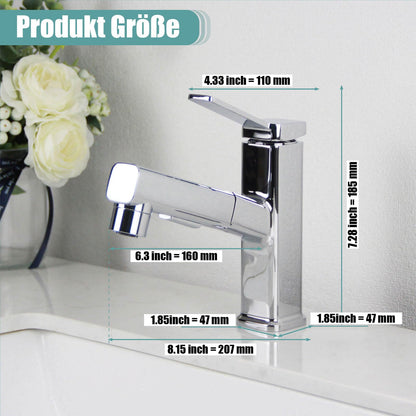 SEMANEY Waschtischarmatur ausziehbar, 3 Strahlarten, Chrom