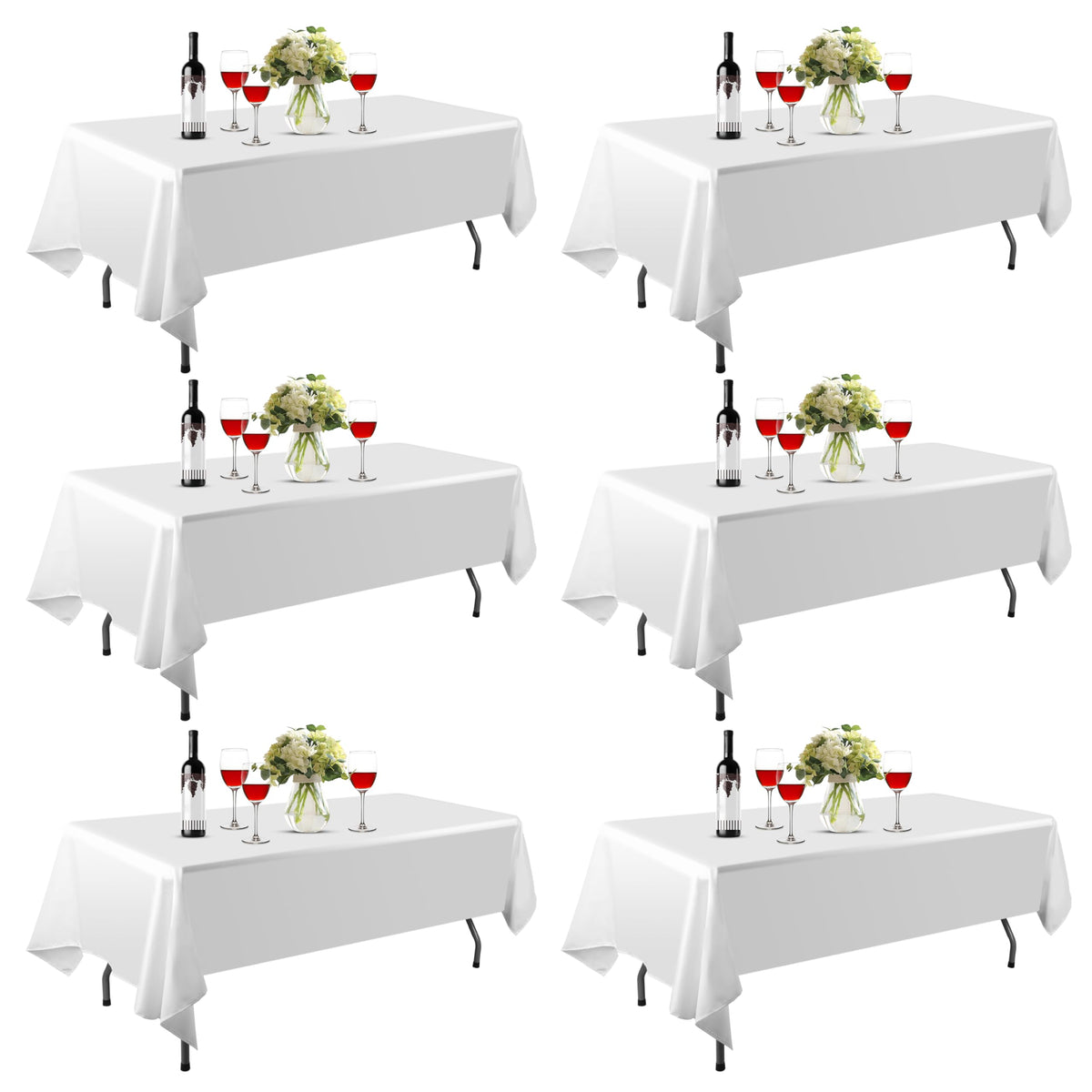 EMART Tischdecke Weiss 6er-Pack, rechteckig, 152 x 260 cm, Polyester – für Hochzeit, Party und Bankett