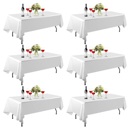 EMART Tischdecke Weiss 6er-Pack, rechteckig, 152 x 260 cm, Polyester – für Hochzeit, Party und Bankett