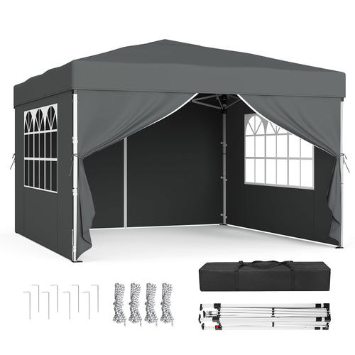 SONGMICS Faltpavillon 3 x 3 m mit Seitenwänden, dunkelgrau, Stahlrahmen und Zierfenster