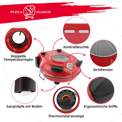 KLAIF Elektrischer Pizzaofen 420 °C mit Pizzastein, 1200 W, Rot