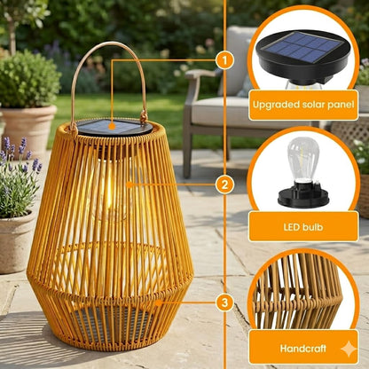 KagoLing Solarlaterne 2er-Set, handgeflochtene Rattan-Solarlampe