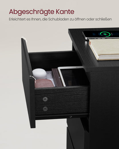 VASAGLE Kailyn Nachttisch 2er Set - Steckdosen, Schwarz LET831B56