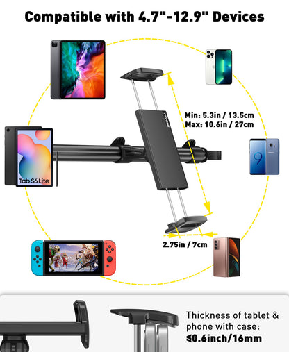 TRYONE Tablet Halterung Auto Kopfstützenhalter 4,7–12,9 Zoll