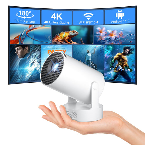 Salange Mini Beamer FHD 1080P Smart Android 11.0 Drehbar. Kompakter, drehbarer Projektor für FHD-Streaming.