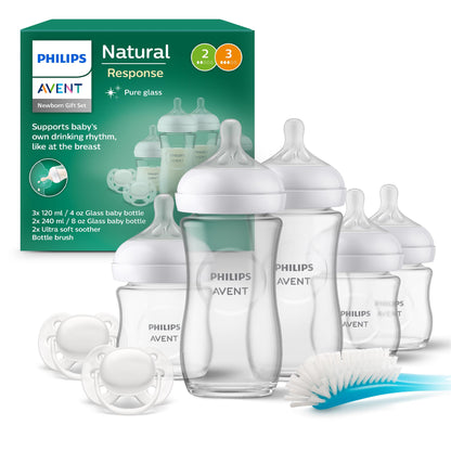 Philips AVENT Natural Response Glas Babyflaschen Geschenkset Neugeborene: Klare Glasflaschen. Für natürliche Saugreaktion und Fütterung von Neugeborenen.