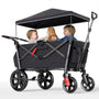 EVER ADVANCED Bollerwagen faltbar für 2 Kinder mit Dach, gefederte PU-Räder und Wickelrucksack