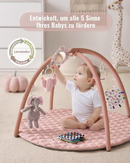 Blissful Diary Spielbogen Baby mit Spieldecke und 6 Spielzeugen, Rosa
