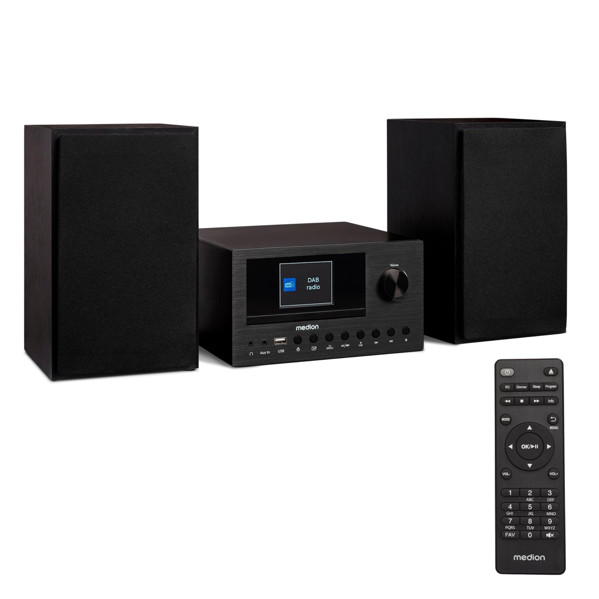 MEDION P85003 Micro Audio System – Internetradio DAB+ Bluetooth. Kompaktes, schwarzes Audiosystem zur Wiedergabe von Radio und Streaming-Audio.