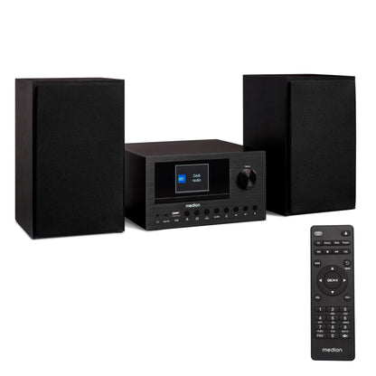 MEDION P85003 Micro Audio System – Internetradio DAB+ Bluetooth. Kompaktes, schwarzes Audiosystem zur Wiedergabe von Radio und Streaming-Audio.