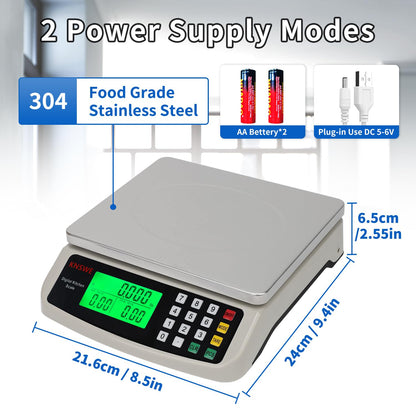 KNSWE Küchenwaage Digital Edelstahl 40 kg mit Zähl- und Tarafunktion