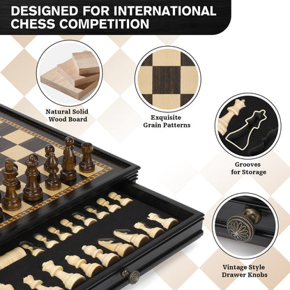Peradix 2in1 Schach & Dame Holzspiel – magnetisch, 32cm