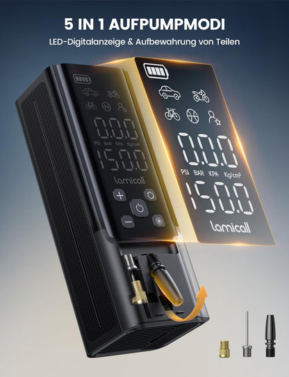 Lamicall Elektrische Luftpumpe Akku 150 PSI mit Digitalmanometer