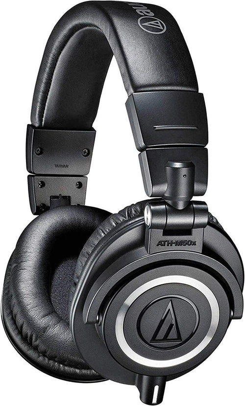 Audio-Technica M50x Professioneller Monitorkopfhörer - Schwarz. Schwarzer, geschlossener Over-Ear Kopfhörer, klappbar. Für präzises Monitoring im Studio.
