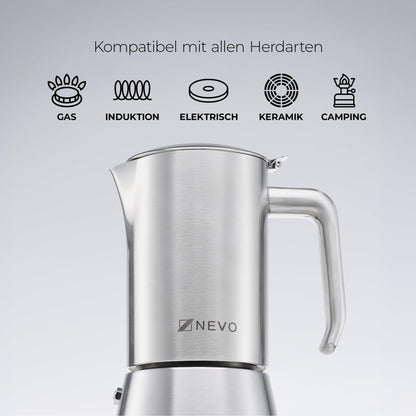 NEVO Espressokocher Induktion aus Edelstahl, 6 Tassen (300 ml)