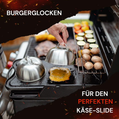 BergVibes Smash Burger Set aus Edelstahl, 6-teilig mit Burgerglocken