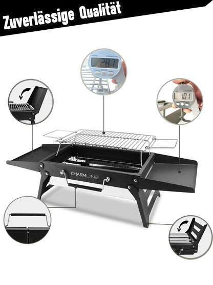 Charmline Holzkohlegrill faltbar, tragbarer Campinggrill schwarz
