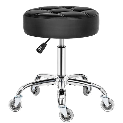 BEWISHOME Rollhocker EBYD01B. Schwarzer Rollhocker mit 5 Rollen. Höhenverstellbar und drehbar, ideal für flexible Arbeiten.
