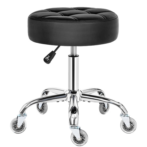 BEWISHOME Rollhocker EBYD01B. Schwarzer Rollhocker mit 5 Rollen. Höhenverstellbar und drehbar, ideal für flexible Arbeiten.
