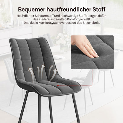 WOLTU Esszimmerstühle 2er Set Samt gepolstert – Dunkelgrau