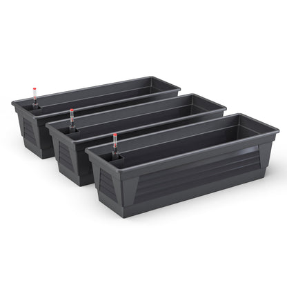 Plastard Milano Blumenkasten 3er Set, 100 cm, Anthrazit – rechteckige Kästen mit Wasserstandsanzeige