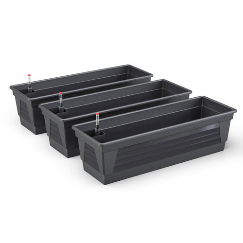Plastard Milano Blumenkasten 3er Set, 100 cm, Anthrazit – rechteckige Kästen mit Wasserstandsanzeige