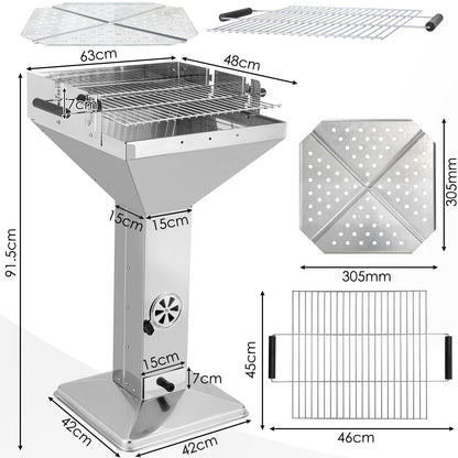 TLGREEN Holzkohlegrill 11550, Edelstahl Säulengrill höhenverstellbar