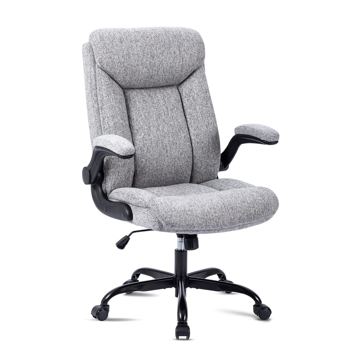 MZLEE Ergonomischer Bürostuhl Drehstuhl: Grauer Stoff, ergonomisch geformt. Ideal für langes, komfortables Arbeiten am Schreibtisch.