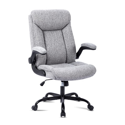 MZLEE Ergonomischer Bürostuhl Drehstuhl: Grauer Stoff, ergonomisch geformt. Ideal für langes, komfortables Arbeiten am Schreibtisch.