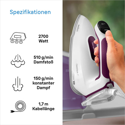 Braun CareStyle 7 IS 7266 VI Dampfbügelstation, 2700 W, Weiss-Violett
