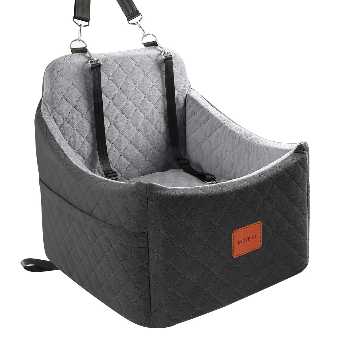 INDYBUD Hunde Autositz Erhöhter Memory-Schaum Sitz - Mittel, Schwarz Grau. Erhöhter, gepolsterter Sitz in Schwarz Grau für sichere Autofahrten.