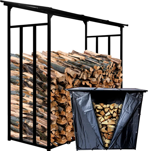 WIELS Metall Kaminholzregal Aussen 185x70x185cm - Mit Wetterschutz, anthrazitfarben. Lagert Brennholz wettergeschützt.
