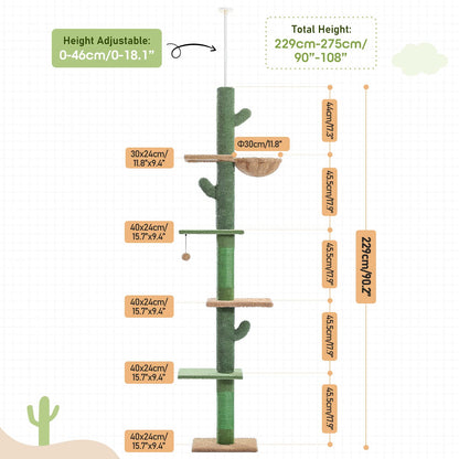 PAWZ Road Kaktus Kratzbaum – Höhenverstellbar 229-275cm, 5 Ebenen