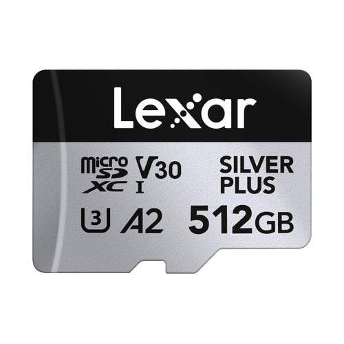 Lexar Silver Plus Micro SD Speicherkarte 512GB - UHS-I A2, rechteckig, silber, zur Datenspeicherung für Mobilgeräte.