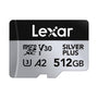 Lexar Silver Plus Micro SD Speicherkarte 512GB - UHS-I A2, rechteckig, silber, zur Datenspeicherung für Mobilgeräte.