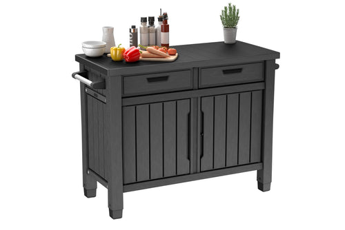 Koll Living Servicetisch BBQ XXL Grilltisch mit Stauraum anthrazit, Holzoptik, zwei Schubladen
